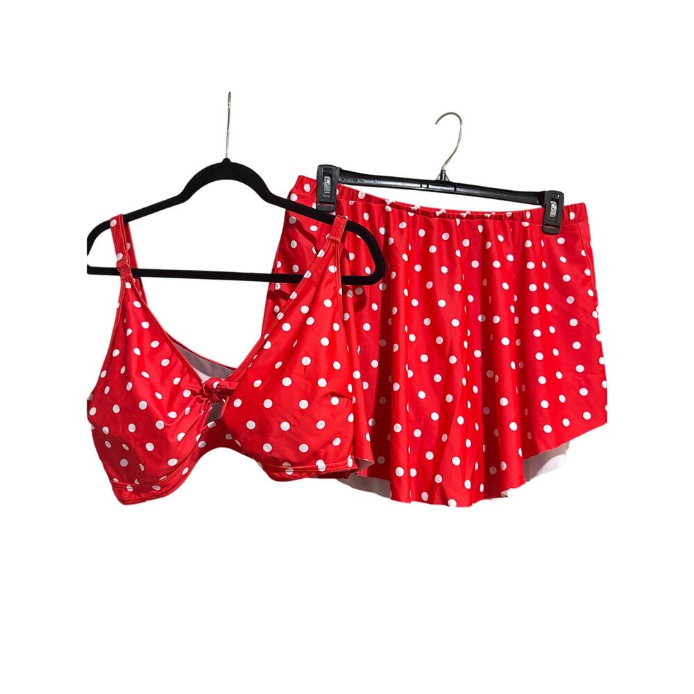 Red Polka Dot 2-Piece Swim Set – Plus Size XL – Retro Pin-Up Skirted Bikini